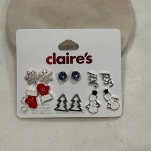 Claire’s 6 pair Christmas - Winter Holiday silver stud earrings NWT